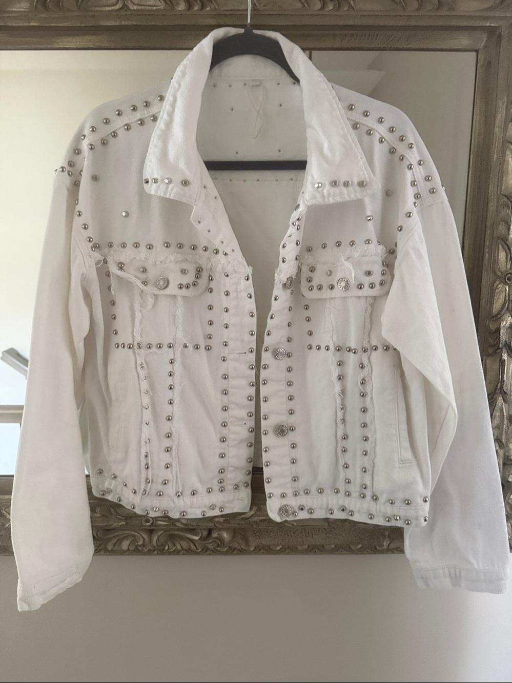 White Studded Denim Jacket - Women